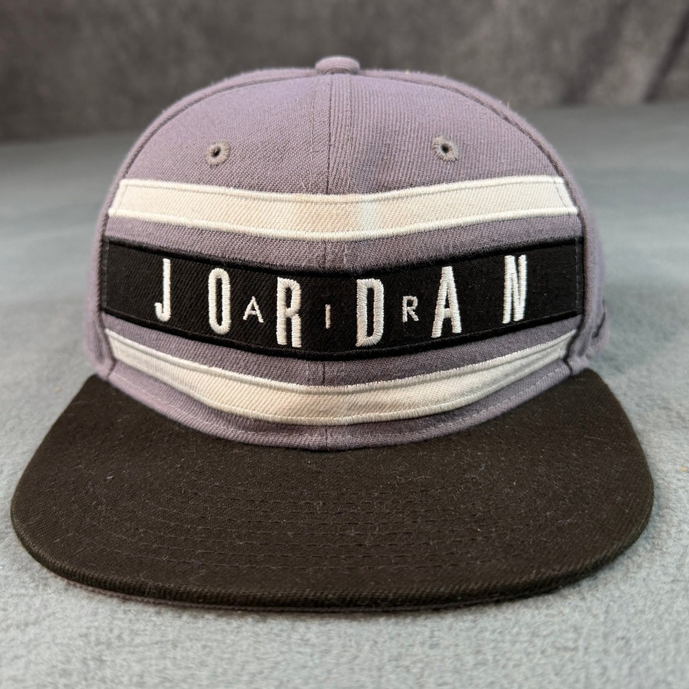 Jordan Brand Youth Snapback Hat Grey Black White Stripe Jumpman Adjustable Cap
